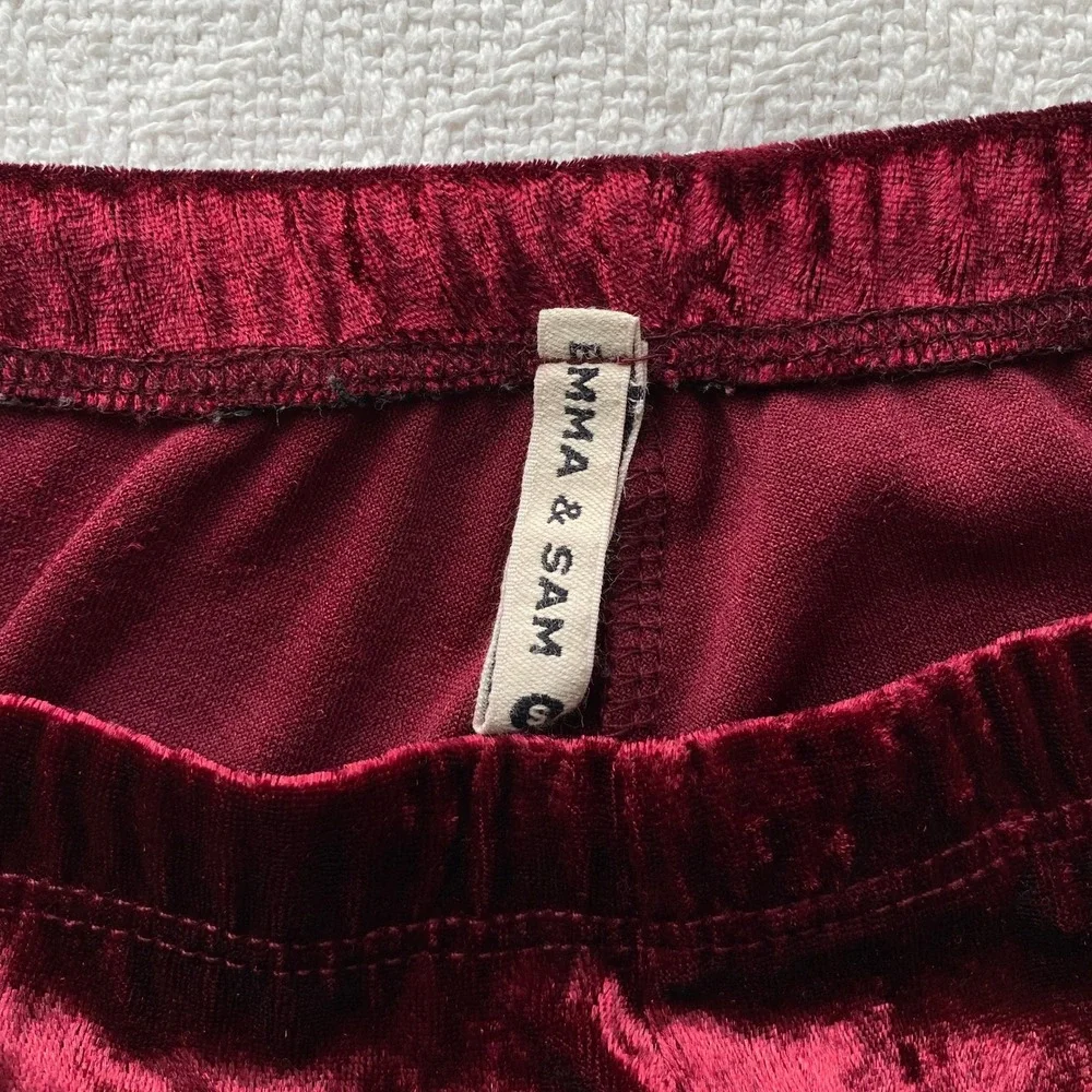 EMMA‎ & SAM Cranberry Red Crushed Velvet Bell Bottom Flare Stretch Legging Pants